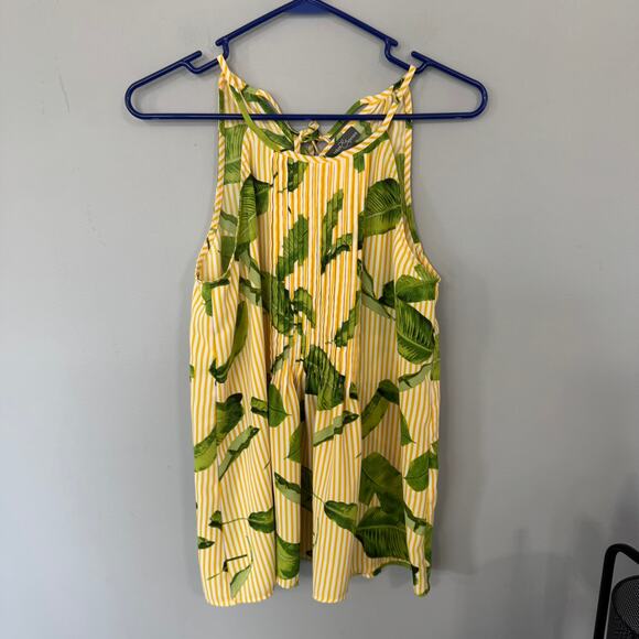 Market & Spruce Tops - Market & Spruce Yellow & Greenery Printed High Neck Sleeveless Top Size Medium